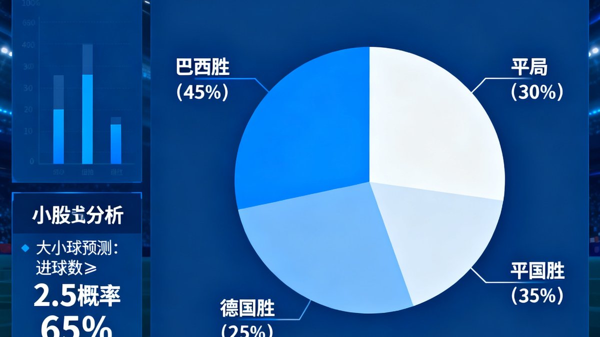 智能预测界面展示巴西对德国胜平负概率饼图及大小球分析